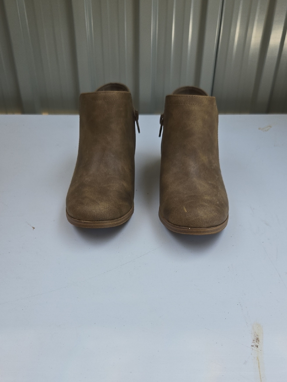Brown Suede Ankle Booties - Slip-On Zip Detail